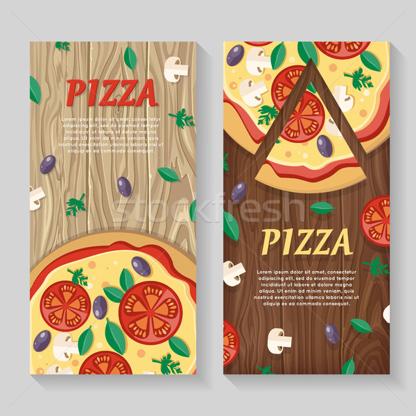 Stockfoto: Pizza · tomaten · olijven · champignons · kruiden · stijl