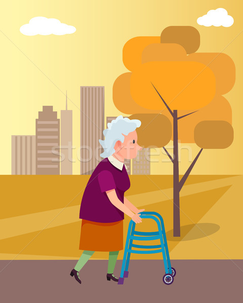 Woman Move with Walkers Help Vector Illustration Stock photo © robuart