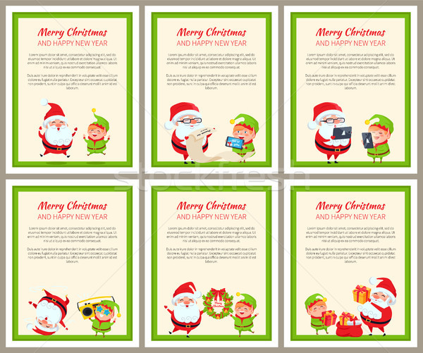 Conjunto cartões feliz ridículo elfo Foto stock © robuart