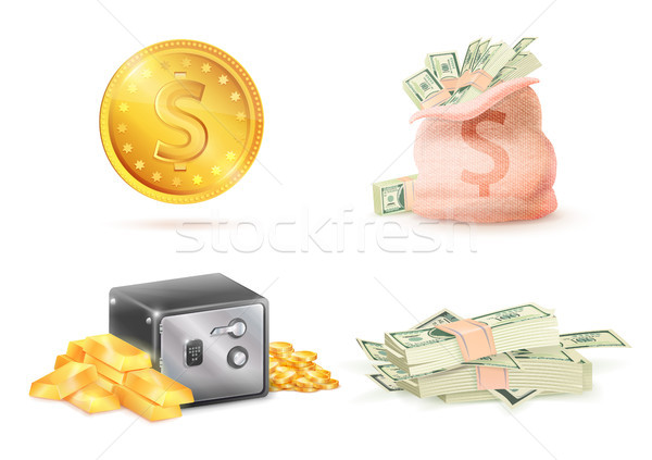 Stock foto: Golden · Münze · Dollarzeichen · Sack · voll · Geld