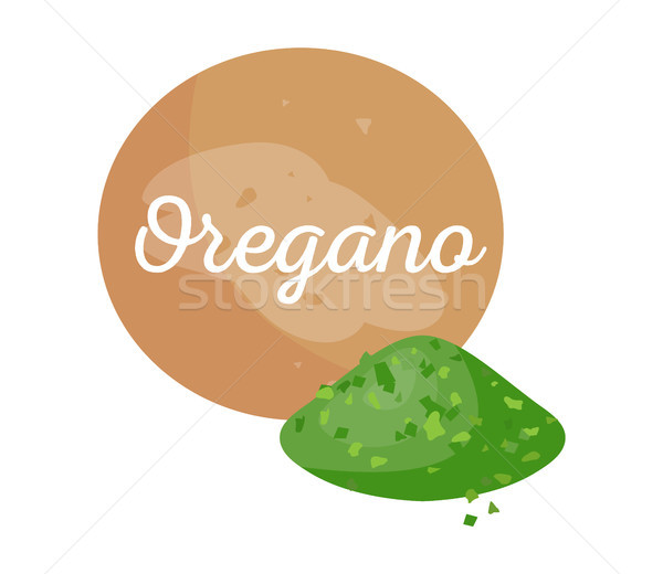 Stock photo: Oregano Spices Powder and Text Vector Illustration