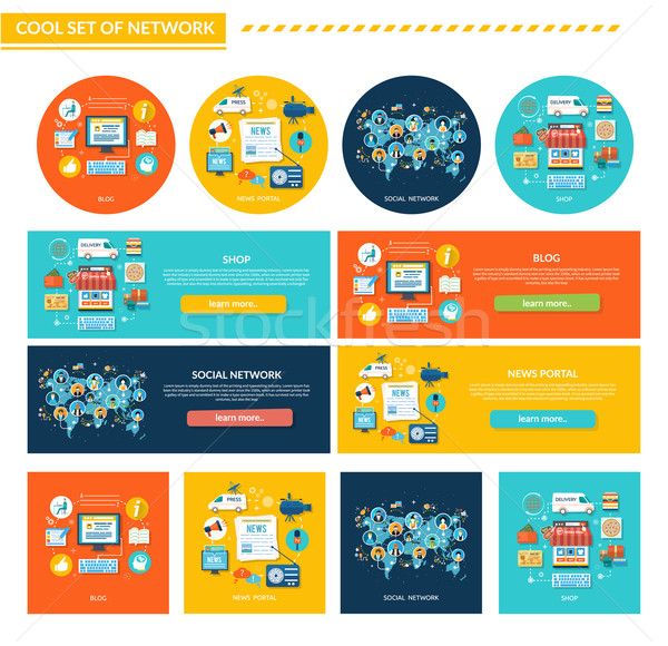 Сток-фото: набор · сеть · дизайна · магазин · Блог · социальной