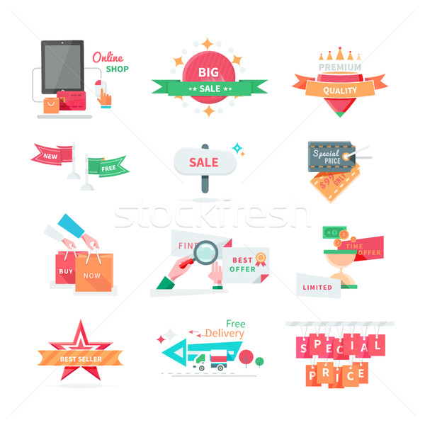 Business Icons for Sale and Discount Promotion Set Stock photo © robuart