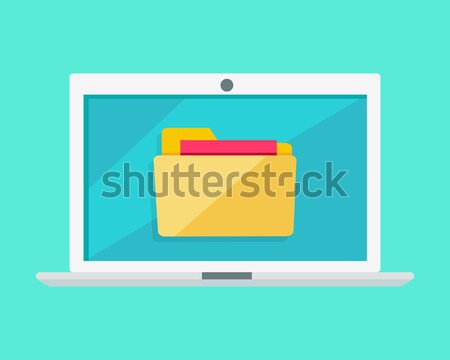 Laptop with Folder on Screen Isolated on Blue Stock photo © robuart