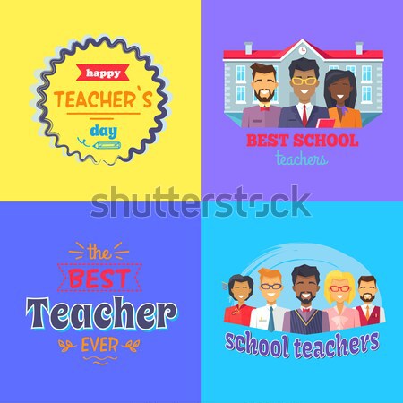 ストックフォト: ベスト · 学校 · ポスター · セット · 教師