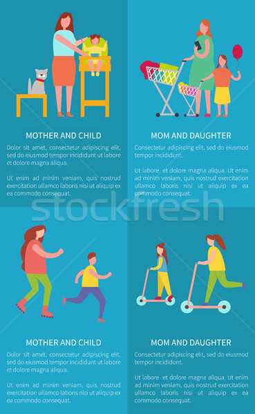 Anne kız anne çocuk vektör posterler Stok fotoğraf © robuart