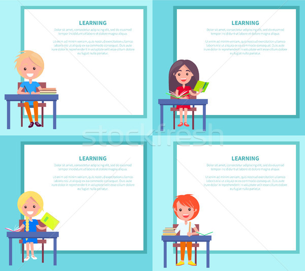 Learning Banners Set with Children Sitting at Desks Stock photo © robuart
