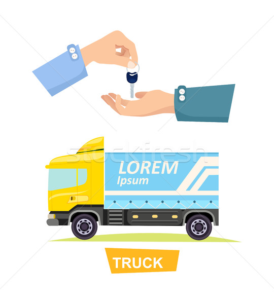 Stock photo: Hand Passing Key. Process of Buying, Renting Truck