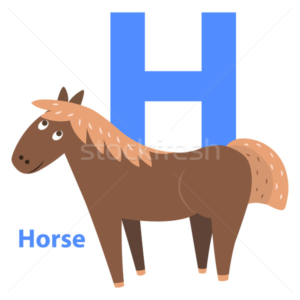Cute Brown Horse on Alphabet Icon Flat Design Stock photo © robuart