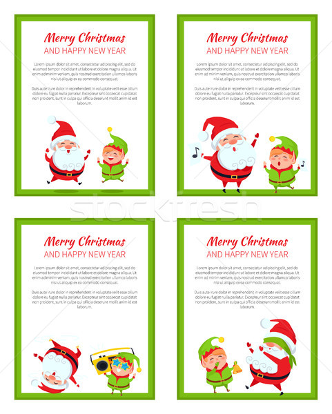 Merry Christmas New Year Poster Santa and Elf Stock photo © robuart