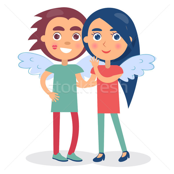 Flirting Couple Smiling Hold Hands, Boy and Girl Stock photo © robuart