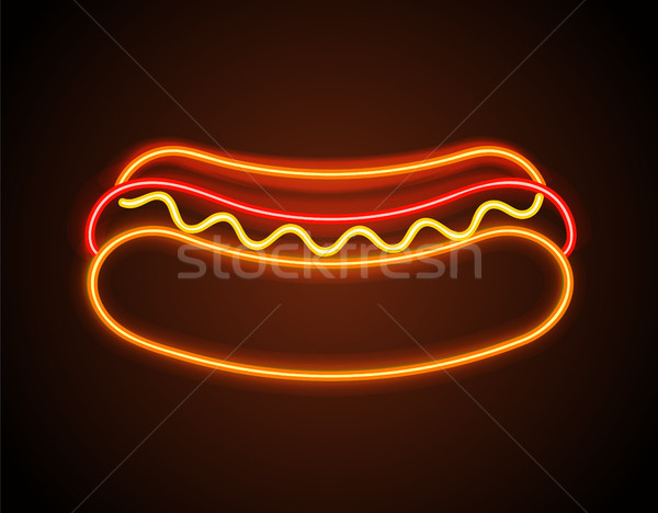 [[stock_photo]]: Hot · dog · néon · affiche · chignon · saucisse · ketchup