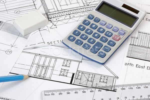 Domnitor Planurile arhitectural desene industrie calculator Imagine de stoc © rogerashford