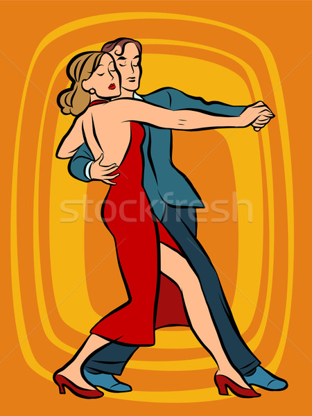 Foto stock: Casal · dança · tango · retro · vetor