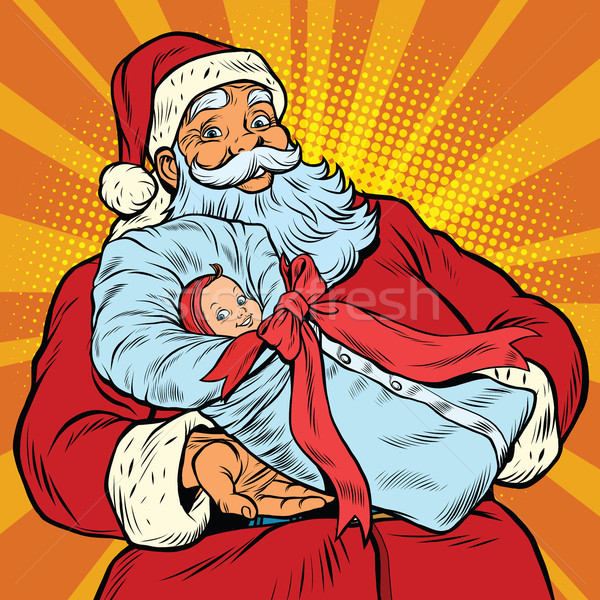 Santa Claus with gift - newborn girl Stock photo © rogistok
