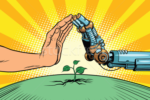 Stock photo: Humans and robots protect nature