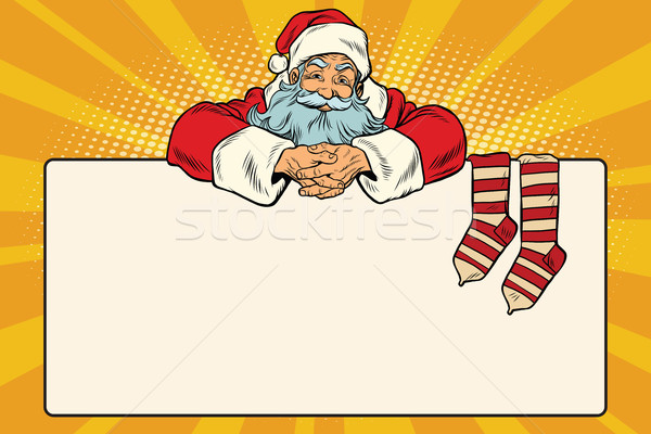 Mikulás karakter karácsony zokni ajándékok szalag Stock fotó © rogistok