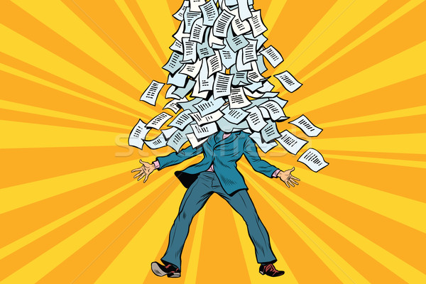 Zakenman bureaucratie berg papierwerk komische illustratie Stockfoto © rogistok