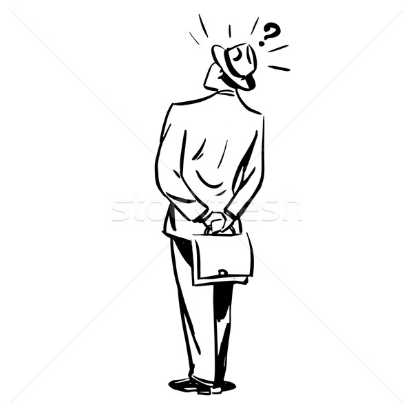 Neintelegere intrebari om de afaceri în picioare înapoi linie Imagine de stoc © rogistok