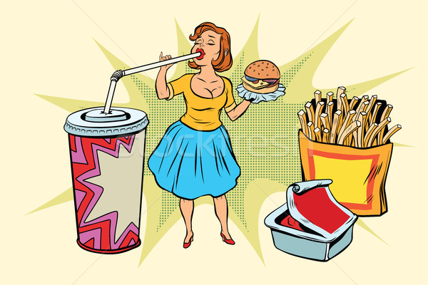 Pop-Art Frau Fast-Food Retro Comic Stil Stock foto © rogistok