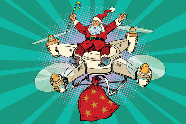 Retro Santa Claus flies on the drone Stock photo © rogistok