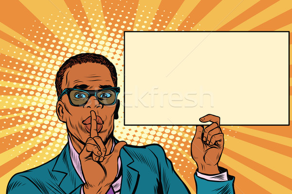 Afrikaanse zakenman vragen stilte billboard poster Stockfoto © rogistok