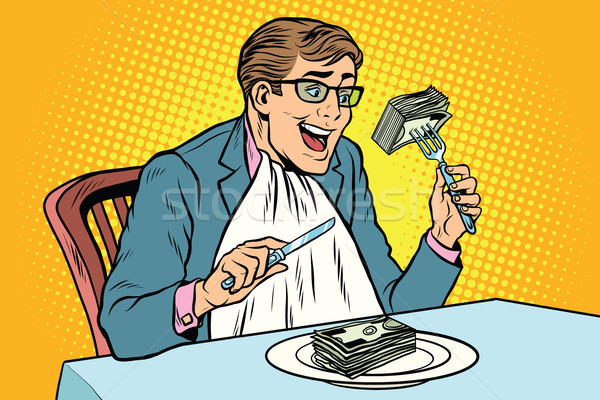Biznesmen jedzenie ceny komiks ilustracja pop art Zdjęcia stock © rogistok