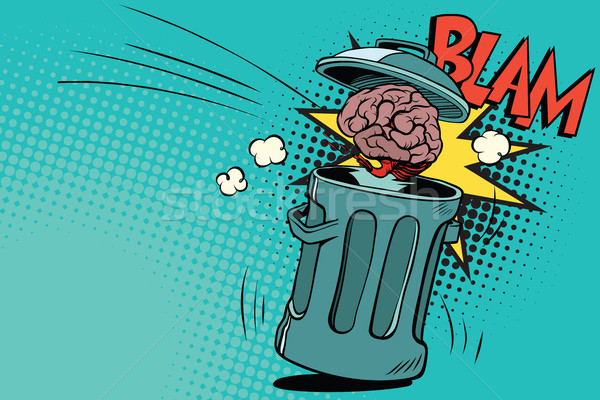 Creierul uman Coşul de gunoi desen animat pop art retro Imagine de stoc © rogistok