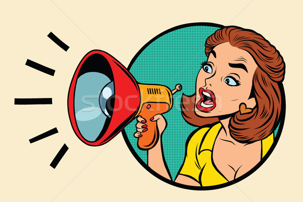 Comic woman agitator shouts into a megaphone Stock photo © rogistok