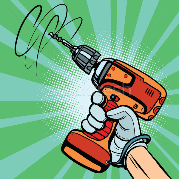 Szerszám elektromos fúró kéz pop art retro Stock fotó © rogistok