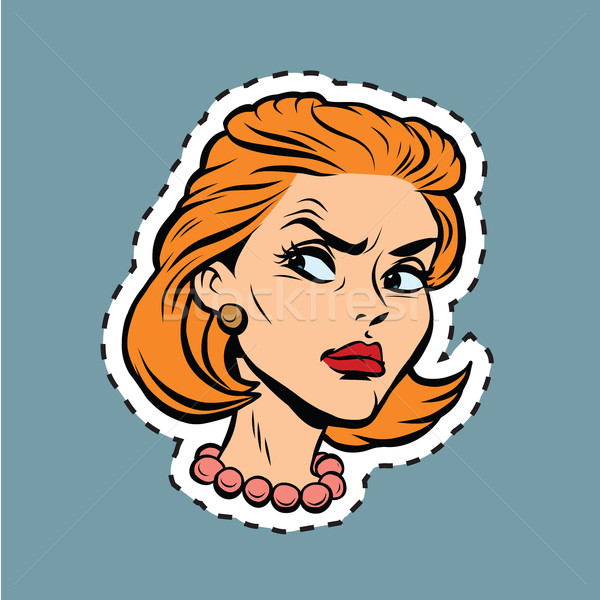Angry girl face Emoji sticker label Stock photo © rogistok