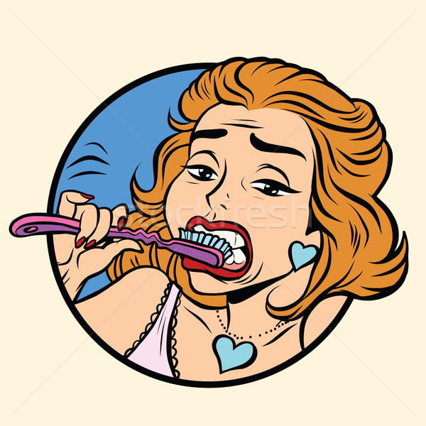 美麗的姑娘 刷牙 波普藝術 滑稽 插圖 面對 商業照片 © rogistok