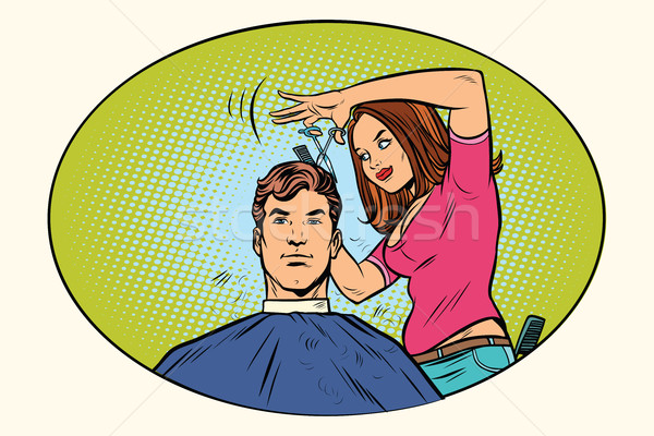 Mens haircut female hairdresser Stock photo © rogistok