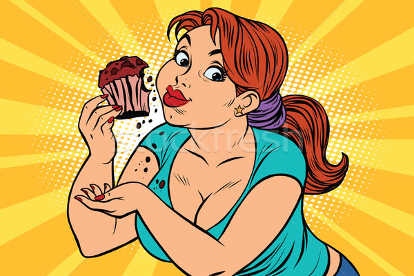 Diet concept woman eating cupcake Stock photo © rogistok