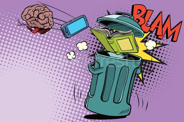 Creier electronică carte Coşul de gunoi respingere cunoştinţe Imagine de stoc © rogistok