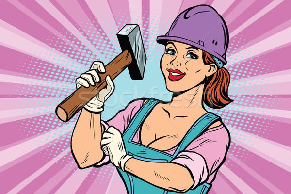 építőmunkás kalapács nő profi javítás szerszám Stock fotó © rogistok