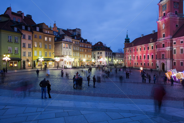 Stock fotó: Varsó · éjszaka · óváros · Lengyelország · kastély · tér