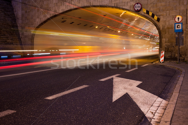Night Traffic Light Trails in Warsaw Stock photo © rognar