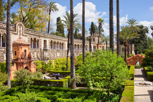 Garden of the Pond in Real Alcazar of Seville Stock photo © rognar