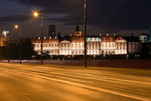 Stok fotoğraf: Kraliyet · kale · gece · Varşova · Polonya