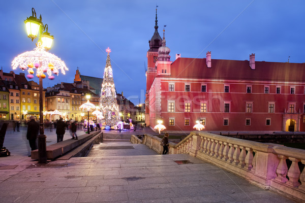 Foto stock: Real · castelo · noite · cidade · velha · Varsóvia · Polônia