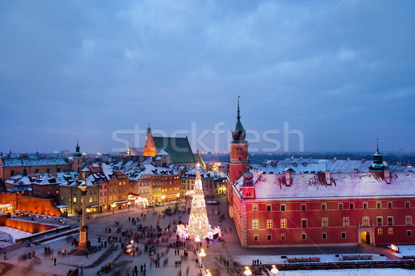 Oude binnenstad Warschau schemering Polen stad koninklijk Stockfoto © rognar