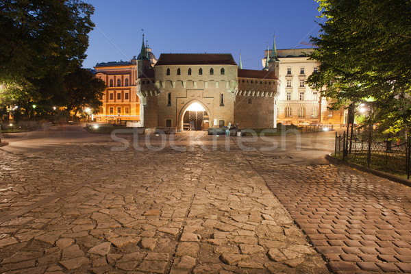 Nacht Krakau Polen alten Stadt Wand Stock foto © rognar