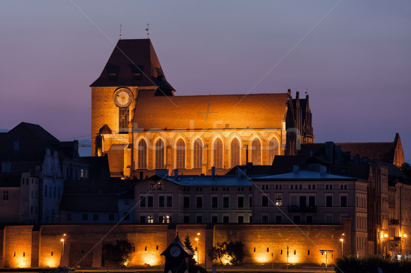 Torun Cathedral at Night in Poland Stock photo © rognar