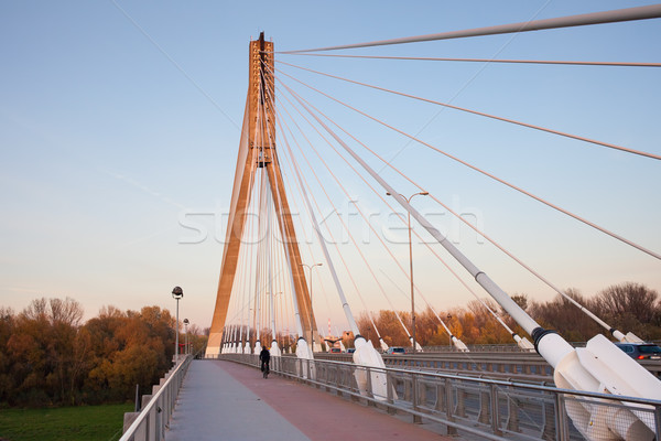 Híd Varsó modern építészet Lengyelország absztrakt bicikli Stock fotó © rognar