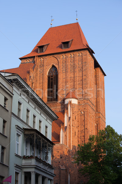 Gotik katedral bazilika kule Polonya gün batımı Stok fotoğraf © rognar