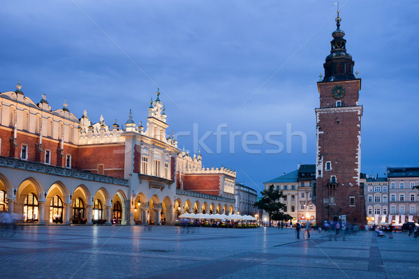 Foto stock: Principal · mercado · praça · noite · cracóvia · cidade