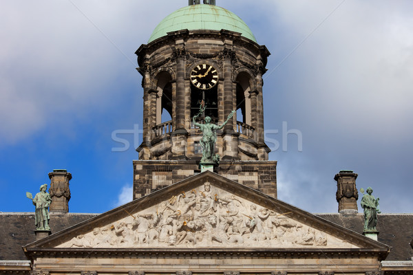 Pediment and Tower of the Royal Palace in Amsterdam Stock photo © rognar