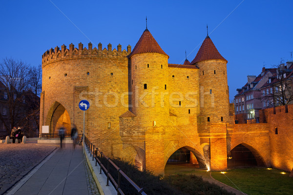 Nacht Altstadt Warschau Befestigung beleuchtet Polen Stock foto © rognar