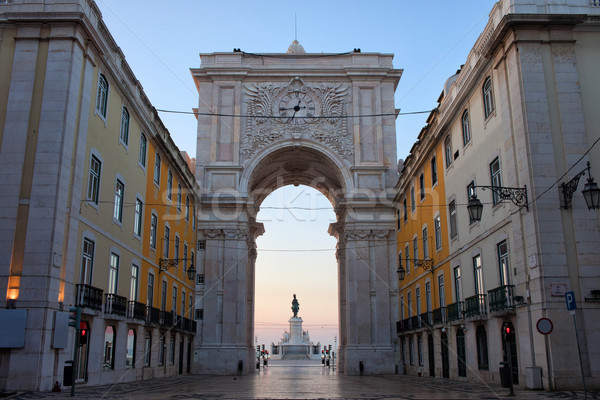 Rua Augusta Arch at Dawn in Lisbon Stock photo © rognar